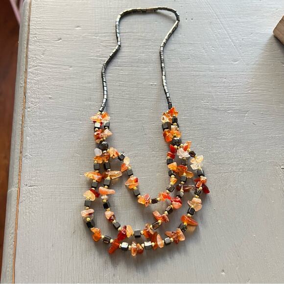 Polished Stone Beads & Hematite Necklace - Picture 1 of 7